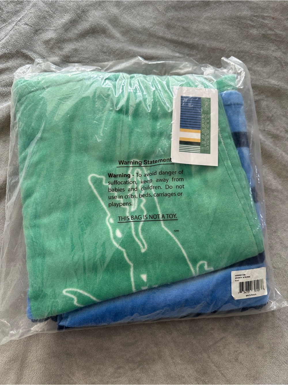 Lacoste Green, Blue & Yellow Cotton Towel with Logo Tag
